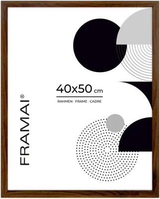 Immagine prodotto di Cornice FRAMAI® 40x50 in MDF marrone: cornice ecologica con plexiglass infrangibile, gancio e supporto