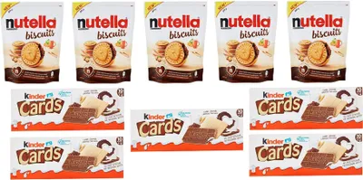Produktbild von Testpaket Ferrero Nutella Biscuits ( 5 x 304g ) - Kinder Cards ( 5 x 128g ) gefüllte Kekse 10 Stücke biscuits cookies Italienische Kekse