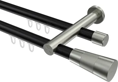 Produktbild von Interdeco Innenlaufstange / Gardinenstange mit Innenlauf Schwarz / Edelstahl-Optik, Typ Platon Tanara (Konus Bicolor), 20 mm Ø 2-läufig, 440 cm