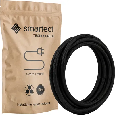 Produktbild von Textilkabel 10 m Schwarz 3 adrig rund Lampenkabel Stoffkabel Stromkabel Elektro