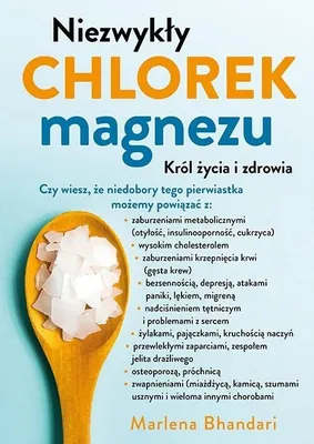 A book cover with text and an image of magnesium flakes in a wooden spoon.
