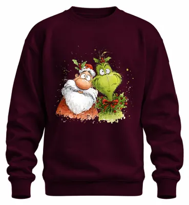 Obrázok produktu pre Grinch Otec Vianoc vtipný vianočný veniec darček karikatúra uni mikina sveter, bordová, L