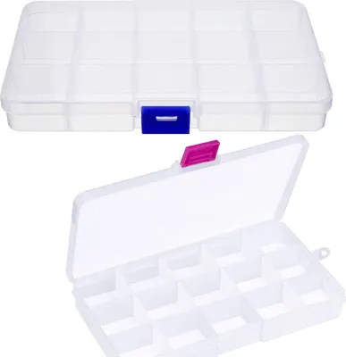 Produktbild von 2pcs Sortimentskasten Kunststoff Klein Sortierboxen für Kleinteile Transparent Aufbewahrungsbox mit Deckle 15 Fächer Einstellbar Sortimentsbox Klein Leer für Schrauben Perlen Ohrringe