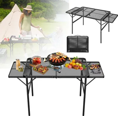 Image de LZQ Table de camping pliante 90x60cm,Table d'appoint,Table de jardin,Table de barbecue avec plateau en treillis métallique,Légère et portable Petite table,Table pliante pour le camping (Noir)
