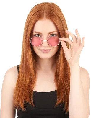 Produktbild von Nickelbrille Hippie Rot – runde Brille für Erwachsene, Rot -