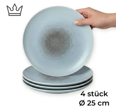 4er-Set Premium Porzellan Speiseteller Ø25 cm – Elegantes Ombré-Design in Meeresblau