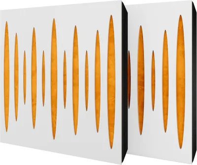Produktbild von 2er-Pack – Akustikpaneel mit Samtstoff und Befestigungsset | 50x50x5cm | Schallabsorption-Diffusion-Reflexion-Schalldämmung | [PULSAR -Weiß|Gelb]