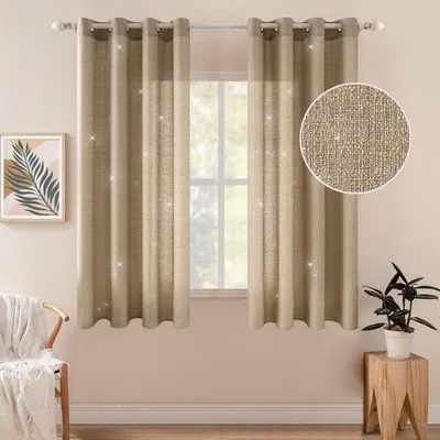 Productafbeelding van Ibenzoa® Voile-gordijn, set van 2 – transparant kleurverloop met oogjes, 140 x 175 cm, goudbruin, 100% polyester, lichtdoorlatend en gemakkelijk te onderhouden