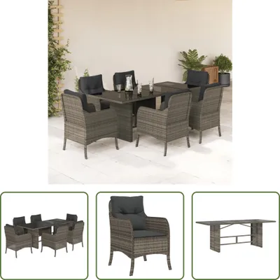 Produktbild von The Living Store 7-tlg. Garten-Essgruppe mit Kissen Grau Poly Rattan