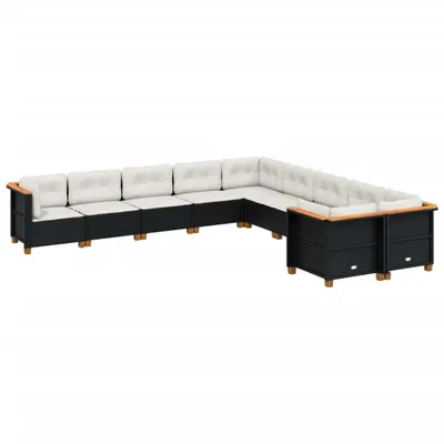 Produktbild von vidaXL 10-tlg. Garten-Sofagarnitur mit Kissen Schwarz Poly Rattan