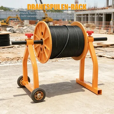 Produktbild von Kabeltrommelständer - Drahtrullenhalter - Stahl - Tragbar - Mit Rädern - Tragfähigkeit 100 kg