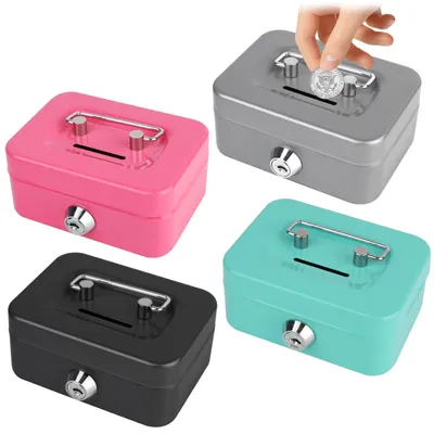 Productafbeelding van Metalen Geldcassette Kleine Kluis - 11,5 x 8,5 x 5 cm - Gelegeerd Staal - Met Sleutelslot