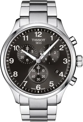 A close-up studio shot of a Tissot Chronograph watch.