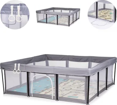 Produktbild von Chipolino Laufstall Easy Set Spielmatte 180 x 180 cm Aufbewahrungstasche weich grau
