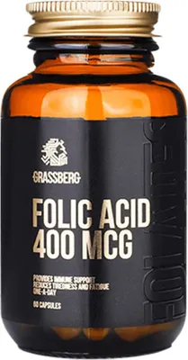 Produktbild von Grassberg Folic Acid 400 mcg (60 Caps) Unflavoured - Vitamine, Mineralien & Gesundheit - Vitamine