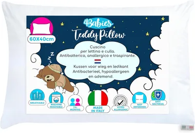 Zdjęcie produktu dla Poduszki dla dzieci - 60 x 40 cm - Oddychające - Hipoalergiczne - Z poszewką wykonaną w 100% z włoskiej bawełny - Hipoalergiczne - Odporne na roztocza