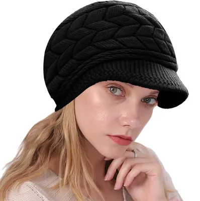 Produktbild von Damen Mütze Winter mit Visier Wollmütze Fleecefutter Schwarz