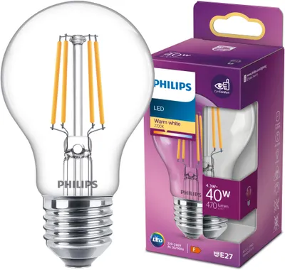 Immagine prodotto di Philips E27 Lampada a filamento LED Classic 4,3W 470Lm bianco caldo 8718699761998