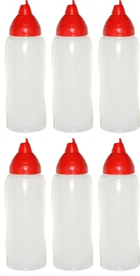 Produktbild von 6 rote Quetschflaschen 750 ml tropffrei Ketchupflaschen Senfflasche Mayonaiseflasche