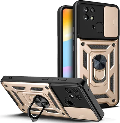 Produktbild von Redmi 10C Hülle mit Ring Ständer Halter Dia Kameraschutz TPU PC Schutzhülle für Xiaomi Redmi 10C Gold