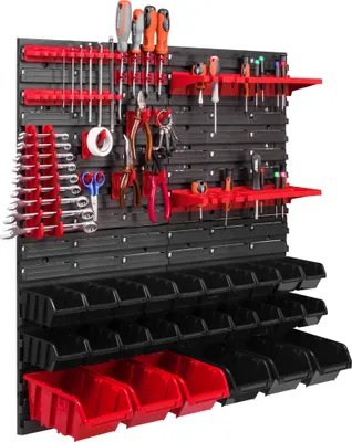 Obrázek produktu pro 26 stohovacích boxů Nástěnné regály na nářadí Dílenské regály na nářadí 78x78cm Nástěnné regály na nářadí Skladovací systém Hromadné regály Vizuální úložné boxy Extra silné nástěnné regály Rozšiřitelné dílenské regály Re
