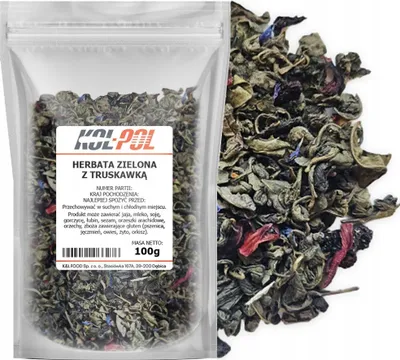 Zdjęcie produktu dla HERBATA ZIELONA TRUSKAWKA 100g Owocowa Liściasta naturalna jakość Kol-Pol