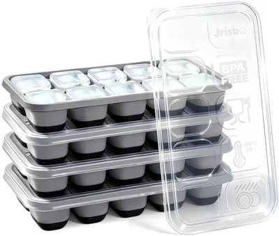 Productafbeelding van Siliconen ijsblokjesvorm met deksel - BPA-vrij - Voor het maken van ijsblokjes - Set van 4