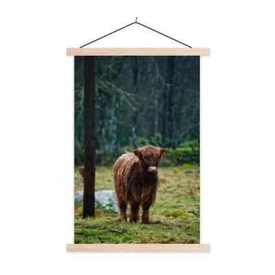 Produktbild von MuchoWow® Textilposter Schottischer Hochländer - Wald - Moos 40x60 cm mit holzfarbenen Rahmen - Poster