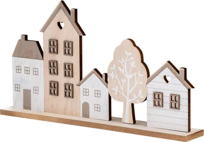 Produktbild von Deko Aufsteller Haus L30cm Natur Braun MDF Holz Häuser Tischdeko Dekohaus Herbst Herbstdeko Tischaufsteller