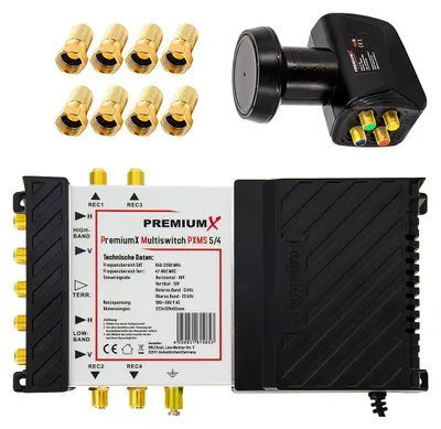 Produktbild von PremiumX Multischalter Set 5/4 Multiswitch SAT Quattro LNB 8x F-Stecker
