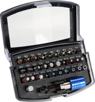 Produktbild von Bitsatz S2 Stahl 32 teilig Box mit Gürtelclip