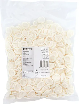 Produktbild von SELVA Fingerlinge Nitril, glatt, gerollt, elastisch, puderfrei, allergikerfreundlich, bedeckt nur jeweils einen Finger, sehr gutes Tastempfinden, Größe:Small, Farbe:Weiß