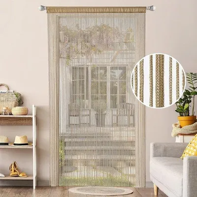 Immagine prodotto di Tenda a filo, zanzariera, tenda avvolgibile da balcone, divisorio, marrone, 90 x 200 cm