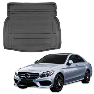 Produktbild von SCOUTT | Kofferraumwanne Laderaumwanne Kompatibel mit Mercedes C Class W205 Sedan 2014-2021, mit Hoher Rand, Kofferraum-Schutzmatte, Geriffelt, Aufrollbar, Schwarz