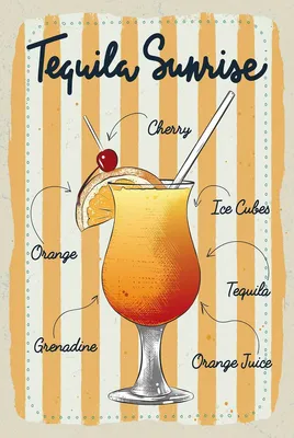 Produktbild von vianmo Holzschild 18x12 cm Alkohol Tequila Sunrise Cherry Orange