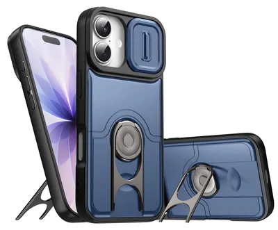 Obrázek produktu pro Pouzdro pro iPhone 11, Posuvným krytem fotoaparátu a kroužkovým stojánkem, nárazuvzdorné ochranné pouzdro Modrá
