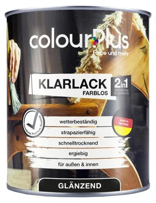 Produktbild von colourPlus Klarlack 750 ml, Seidenglänzend – 2in1 Holzlack & Versiegelung für innen & außen, wasserverdünnbar, UV- & Wetterschutz, ohne Grundierung