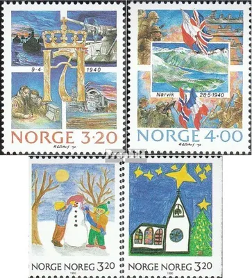 Produktbild von Briefmarken Norwegen 1990 Mi 1042-1043,1057-1058 (kompl.Ausg.) gestempelt Besetzung