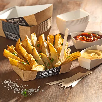 Produktbild von Pommes-Frites-Trays "pure" 3,8 cm x 8,5 cm x 15,5 cm "Good Food" extra groß
