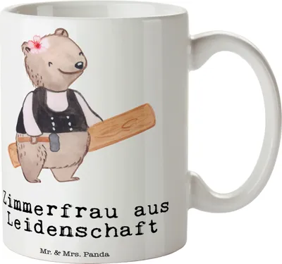 Produktbild von Mr. & Mrs. Panda Tasse Zimmerfrau Leidenschaft - Weiß - Geschenk, Becher, Kaffeebecher, Kaffeetasse, schöne, Teebecher