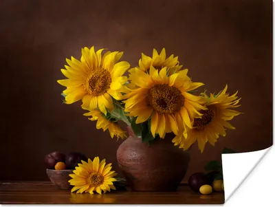 Produktbild von MuchoWow® Poster Sonnenblumen - Vase - Stilleben 120x90 cm - Wandbild