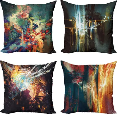 Produktbild von ABAKUHAUS Abstrakt Dekokissen Kissenbezug 4er Pack, Surreale Formen und Gestalten, Modern Accent Doppelseitiger Digitaldruck, 50 x 50 cm, Mehrfarbig