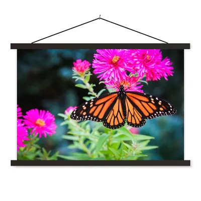 Produktbild von MuchoWow® Textilposter Schmetterling - Botanisch - Blume 60x40 cm mit schwarzem Rahmen - Hölzernes