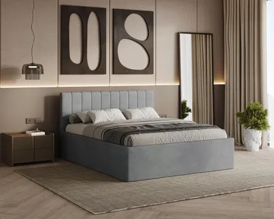 Produktbild von Polsterbett RETTAN mit Kopfteil, 180x200 cm, Doppelbett mit Bettkasten und Lattenrost aus Holz, Velourstoff, Farbe: Grau