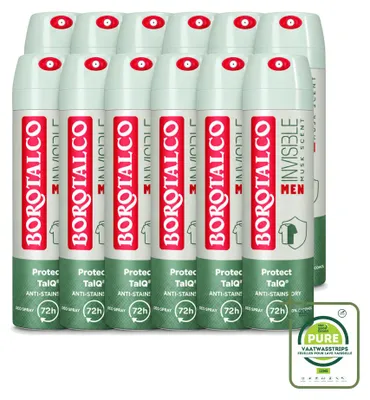 Imagen del producto de 12 unidades de desodorante en spray Borotalco Men Musk, 150 ml, pack grande