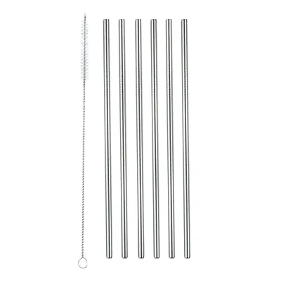 Produktbild von ECHTWERK Trinkhalme, Set, 6-tlg, inkl. Reinigungsbürste, Farbe:Silber