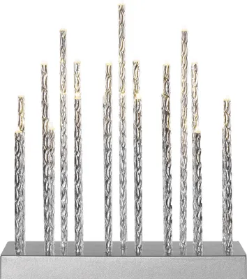 LED Kerzenhalter silbern, 28,5 cm, 3x AA, Innen, warmweiss, Timer