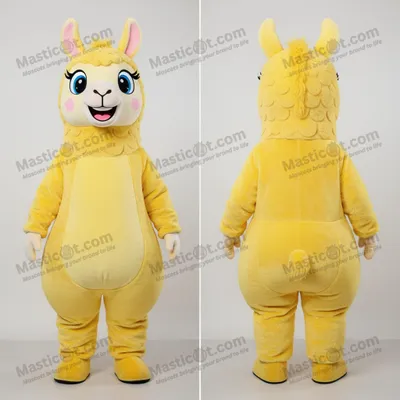 Image de Mascotte MASTICOT Llama Joyeuse Jaune Doré