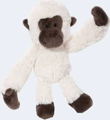 A plush toy gibbon is shown against a white background.