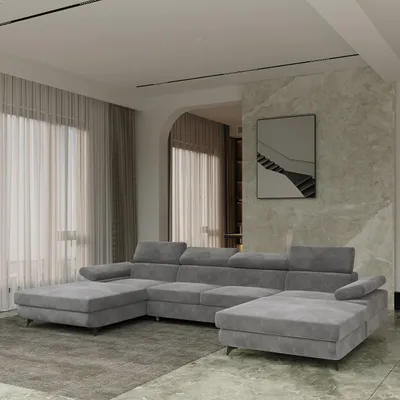 Produktbild von Masseno Ecksofa DETTI mit Schlaffunktion U-Form, Sofa mit Bettkasten, Wohnzimmersofa, Couch, Soffa, Bettsofa, Couchgarnitur- Grau, MONOLITH 85